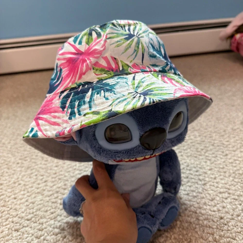 Kids Tropical Leaf Print Bucket Hat Pink Green Blue‎ White Sun Hat OSFM